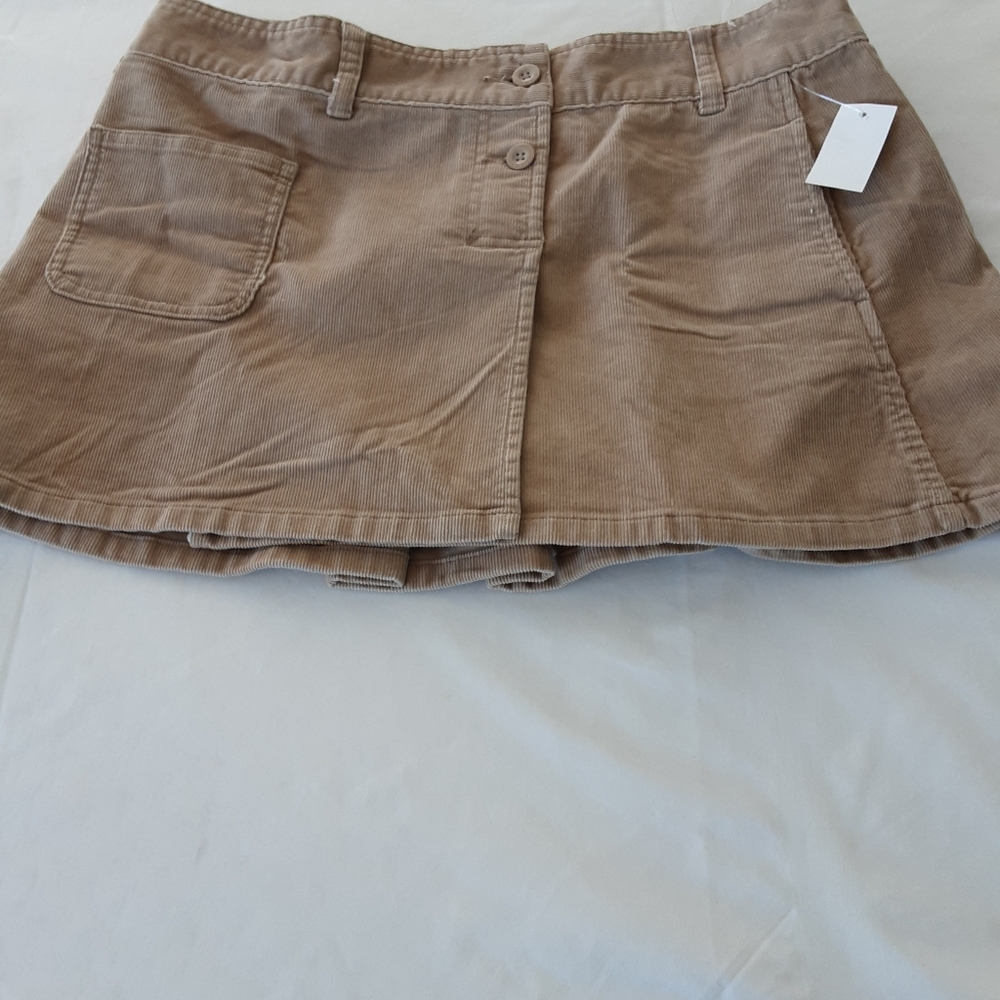 Old Navy 🌞082 Women's Mini Skirt Beige Corduroy Stretch Sz 10 Pleated Back NWT